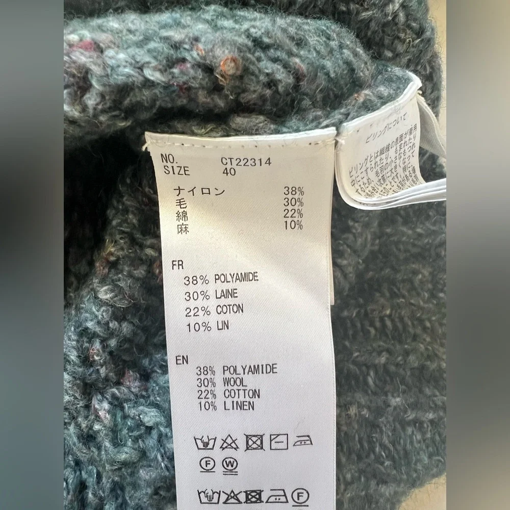 C.T. Plage Wool Blend Marled Knit V-neck Sweater Teal Size 40 US 6 Quiet Luxury